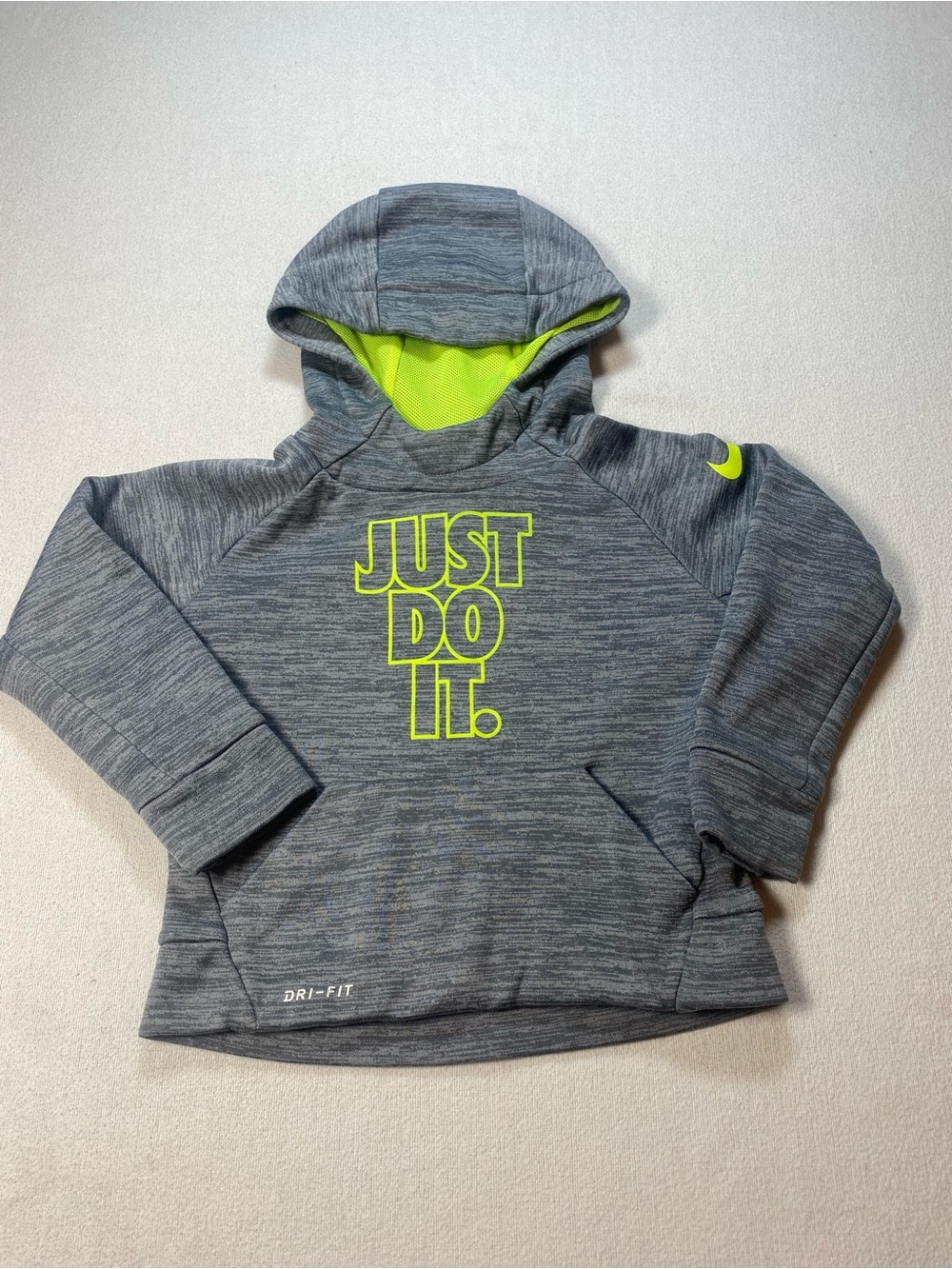 Nike Gray Hoodie with Neon Yellow 'Just Do It.' Graphic size 2T